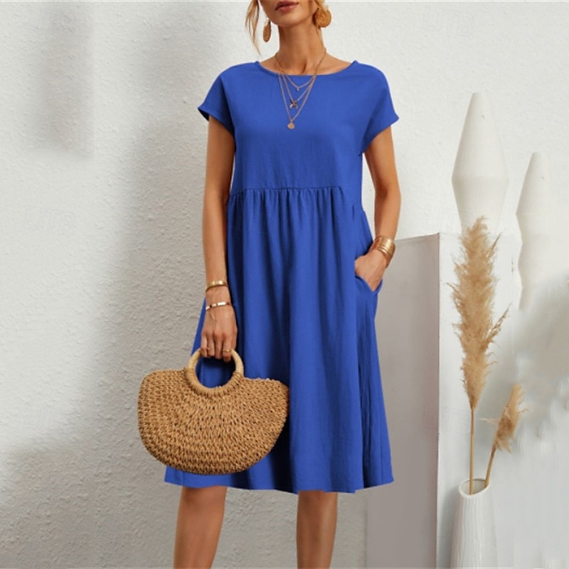 Damen Langes Kleid Maxikleid Leinen-inspirierte Kleider Freizeitkleid Baumwoll-Leinenkleid A Linie Kleid Stilvoll Lässig Urlaub Täglich Date Normale Passform Einfach Kurzarm Rundhalsausschnitt Wein 2025 - $26.99 –P4