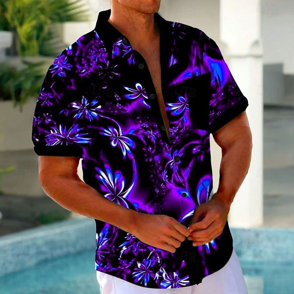 Férfi Virágos Hawaii ing Aloha ing Rövid ujjú Hawaii Üdülő Hétköznapi Nyár Tavasz Térfogatcsökkenés Begombol Zseb Fekete Medence Bíbor Lóhere 2025 - $24.99 –P6