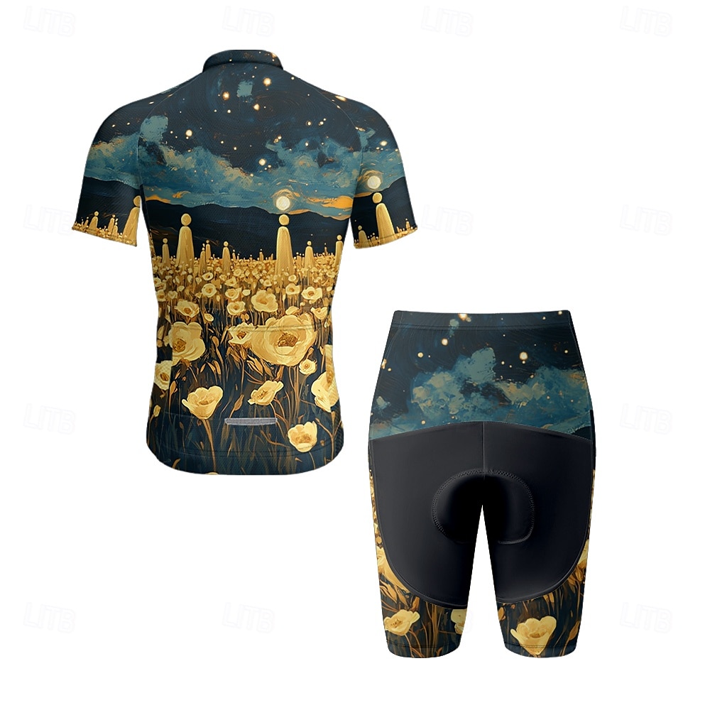 Herr Cykeltröja med shorts Kortärmad Bergscykling Vägcykling Svart Vit Gul Blommig Botanisk Cykel Elastan sporter Blommig Botanisk Kläder 2025 - $38.39 –P5