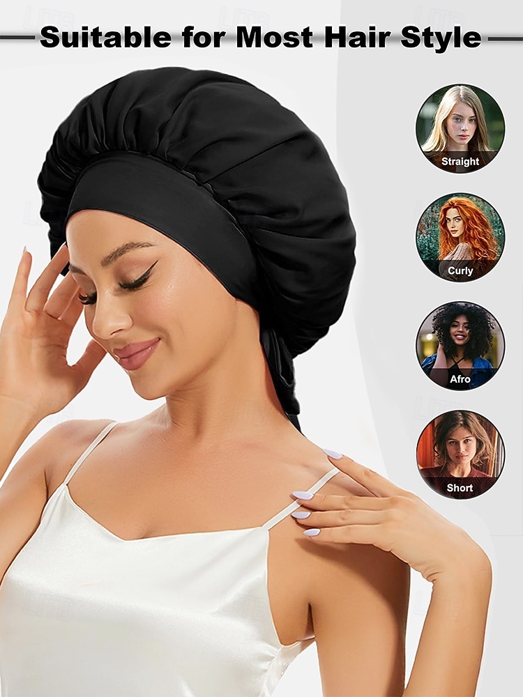 Zijden satijnen slaapmuts met strik voor dames – zachte, comfortabele en stijlvolle haarbescherming, verkrijgbaar in meerdere kleuren 2026 - $14.99 –P3