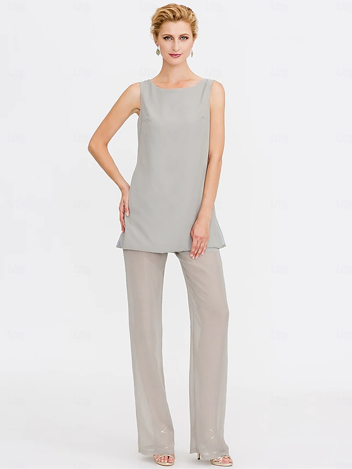 Kombinezon  Spodnium 3 Częściowe Teściowej Ślubne Gościń Elegancka Plus Size Zawiera Bateau Długość do Podłogi Chiffon Bez Rękawów Kurtka z Jednolitym Kolorem 2025 - $125.99 –P8