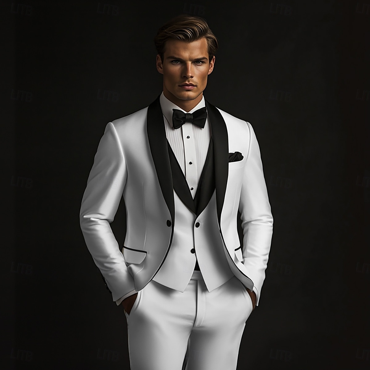 Férfi Esküvői Party Öltönyök Tuxedo Fehér Divat Formális Egyszínű Standard Fit 3 Részes Egysoros Egygombos 2025 - $132.99 –P1