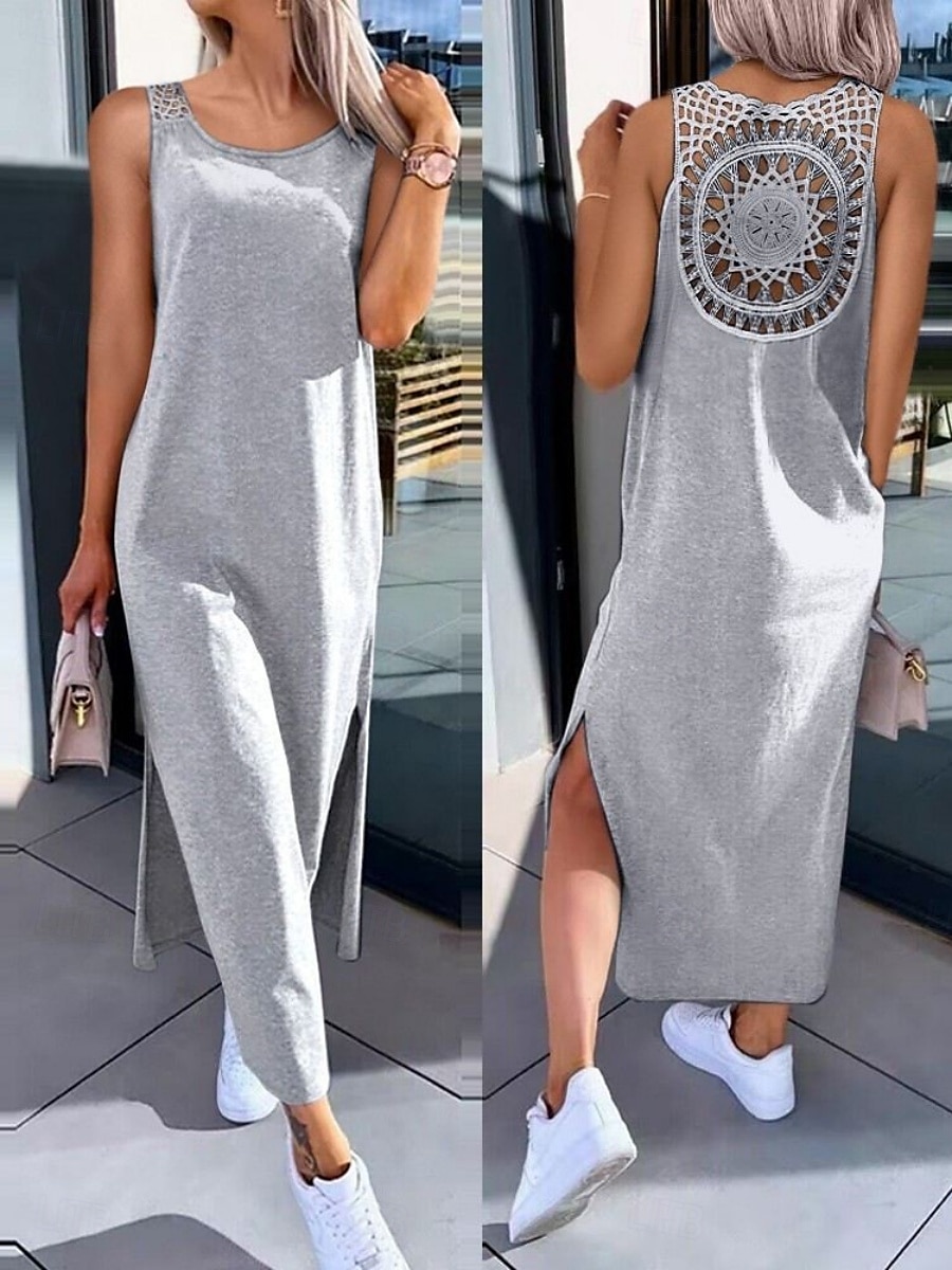 Robe maxi femme Robe en A Robe unie Robe sans manches Robe d'été Basique Décontractée Vacances Quotidienne Coupe régulière Graphique Sans manches Col rond Noir Blanc Vert armée Gris foncé Été de 2025 ? $21.99 –P6
