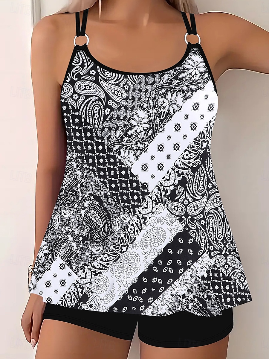 Dam Badkläder Bikini 2 st Pojkeben Baddräkt Öppen rygg Smal Semester Standkläder Grafisk U-hals Ärmlös Baddräkter 2025 - $28.99 –P5