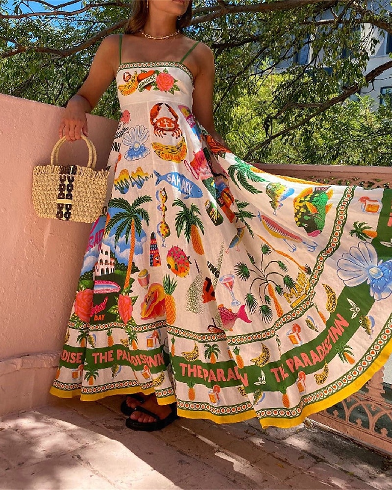 Women's Long Dress Maxi Dress Casual Dress Summer Dress Slip Dress Fashion Outdoor Holiday Date Regular Fit Tree Sleeveless Spaghetti Strap Green Summer Spring 2025 - $26.99 –P2