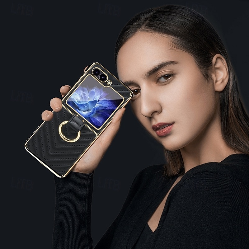 2025年 電話 ケース 用途 サムスンのギャラクシー Zフリップ6 Z Flip 5 Z Flip 4 Z Flip 3 バックカバー バンカーリング 耐衝撃 レトロ風 PUレザー コレクション – $28.99 –P9