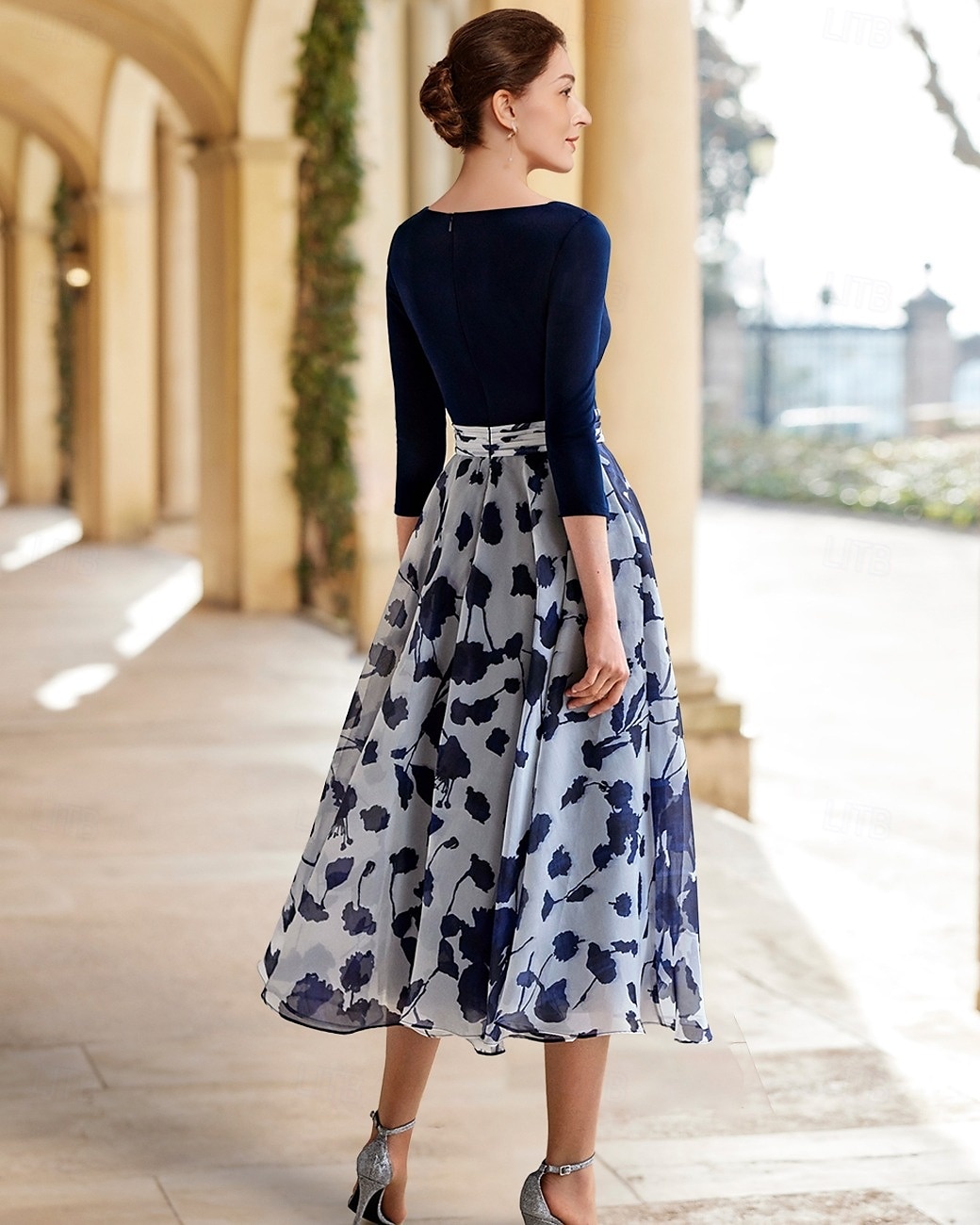 A-Lijn Moeder van de Bruid Jurk Elegante V-Hals Scoop Hals Enkellengte Chiffon Sequined Stretch Stof 3/4 Lengte Mouw met Bloem Race Dag Jurk Bruiloft Gast Jurk 2025 - $176.99 –P2