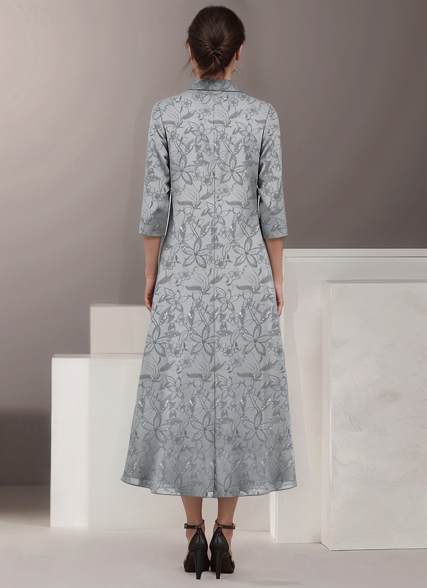 Two Piece Mother of the Bride Dress Elegant Vintage Shirt Collar Tea Length Chiffon 3/4 Length Sleeve Floral Lace Jacket Dresses 2025 2025 - $199.99 –P2