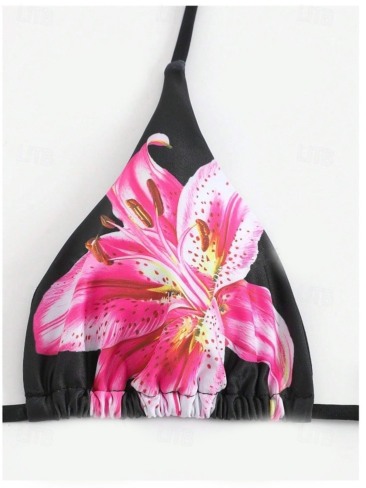 Dam Badkläder Bikini 2 st Kaxig Baddräkt Öppen rygg Smal Semester Standkläder Blommig Halterneck Ärmlös Baddräkter 2025 - $32.99 –P3