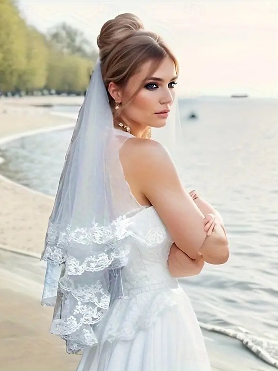 One-tier Comtemporary / Stylish Wedding Veil Elbow Veils with Satin Flower Tulle 2025 - $20.99 –P1