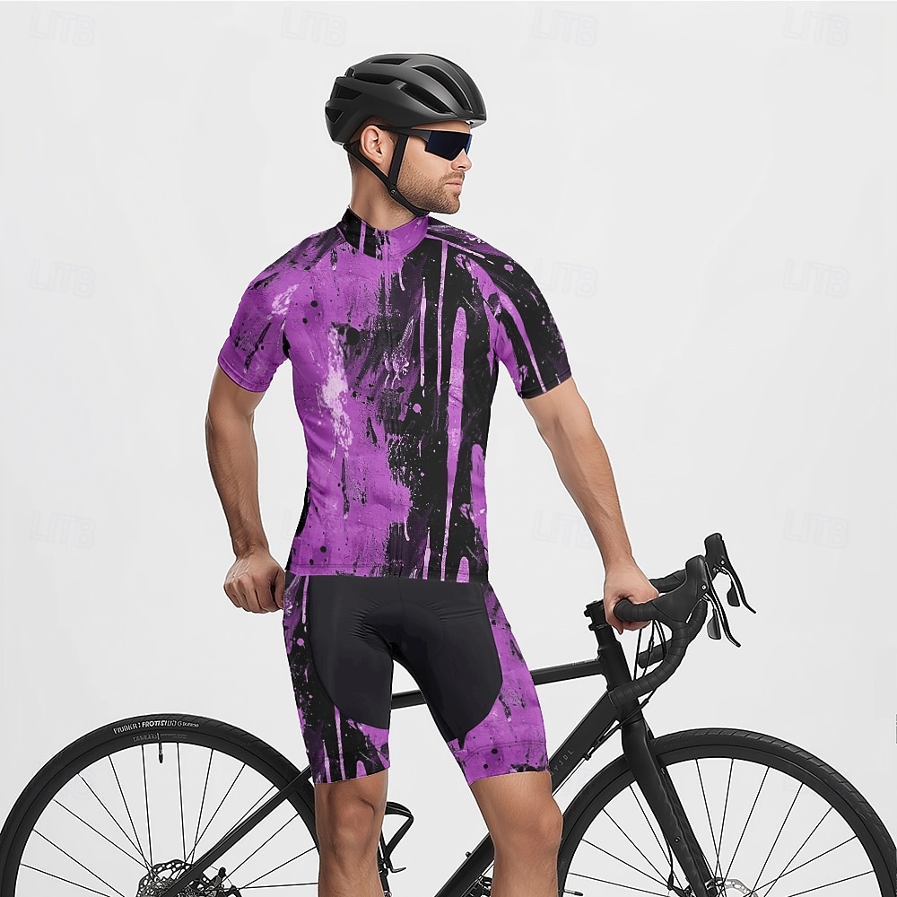 Homme Maillot et Cuissard Velo Cyclisme Manche Courte VTT Vélo tout terrain Cyclisme sur route Été Printemps Automne Violet Pourpre foncé Graffiti Vélo Fermeture Éclair Frontale Évacuation de la de 2026 ? $47.99 –P4