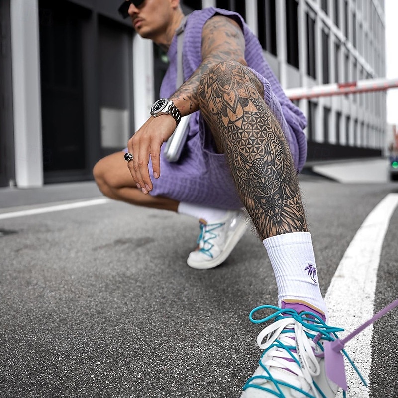 Homens Conjunto de shorts e camiseta Conjunto de T Sem Manga Crewneck Côr Sólida Roupa de Malha Tricotado Férias Roxo Bege Top Tee para Homens de 2025 por $40.99 –P3