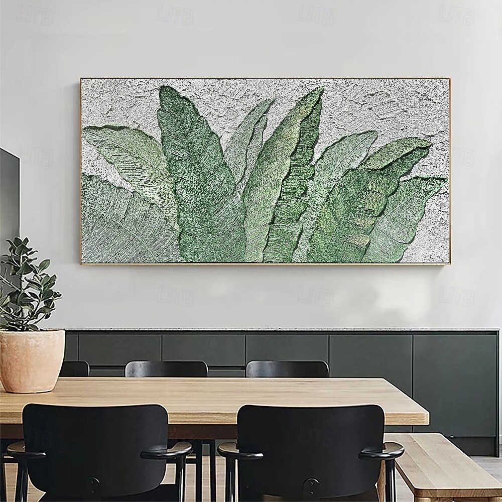 großes handgemachtes Ölgemälde mit grünen Blättern, handgemalte Wandkunst, 100 % handgemachtes Ölgemälde, handgemaltes abstraktes Bananenblatt-Ölgemälde, tropisches Ölgemälde, Wandkunst, modernes 2025 - $116.99 –P1