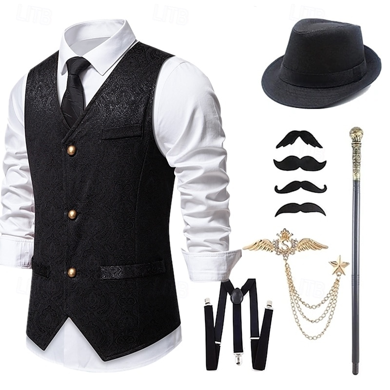 Anni 1920 Ispirato al vintage Il grande Gatsby Costume da festa Mascherata Set di accessori Senza maniche Stampa Senza colletto Costume Per uomo Halloween Festa & Sera Casual Quotidiano Cravatta del 2026 a $51.99 –P6