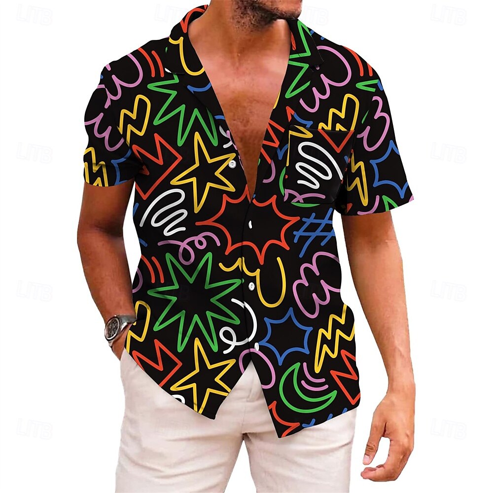 Retro Vintage 1970er Hemd Aloha-Hemd Hippie Disco Psychedelisch Herren Urlaub Party Pride Parade Erwachsene Hemd 2025 - $20.99 –P1