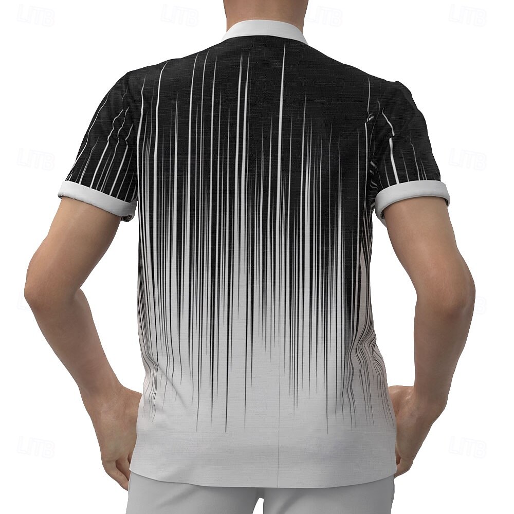 Miesten Geometrinen Raidoitettu Kaltevuusväri Paita Napita paita Lyhythihainen Muoti rento Loma Pyhäpäivä Katuvaatteet Kesä Kevät Pystykaulus Henley kaulus Musta 2025 - $23.99 –P2