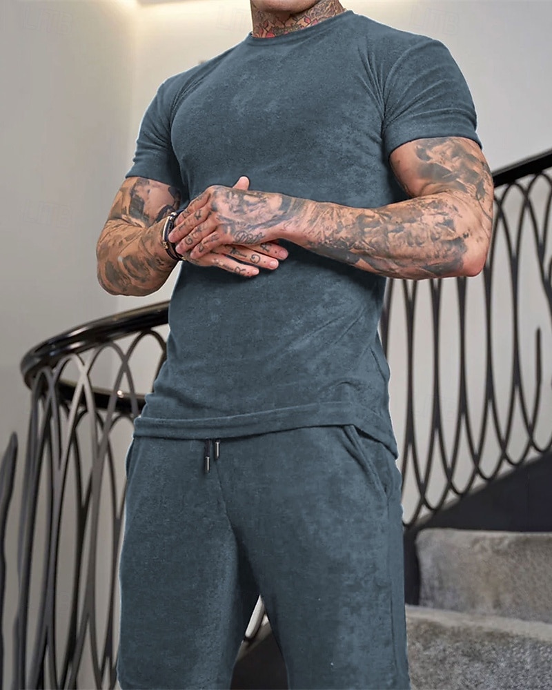 Homens Conjunto de treino Moletom Camiseta e shorts Conjunto Conjunto de roupas Gola Redonda Ao ar livre Diário Esportes Bolsos Com Cordão 2 Peças Côr Sólida Vermelho Vinho Azul Royal Verde Poliéster de 2025 por $41.99 –P4