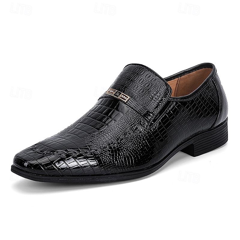 mocassins masculinos com padrão de crocodilo bordô – sapatos formais elegantes e sem cadarço com detalhes em metal para ocasiões de negócios e formais de 2026 por $54.99 –P1