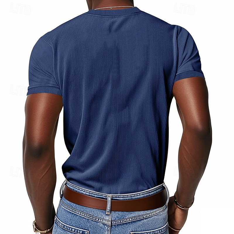 Men's Corduroy Shirt Short Sleeve Shirt Tee Top Short Sleeve V Neck Spring & Summer Summer Solid Color Pit Strip Sports Daily V Neck Warm Casual Outdoor Navy Blue Top Tee for Men 2026 - $25.99 –P2