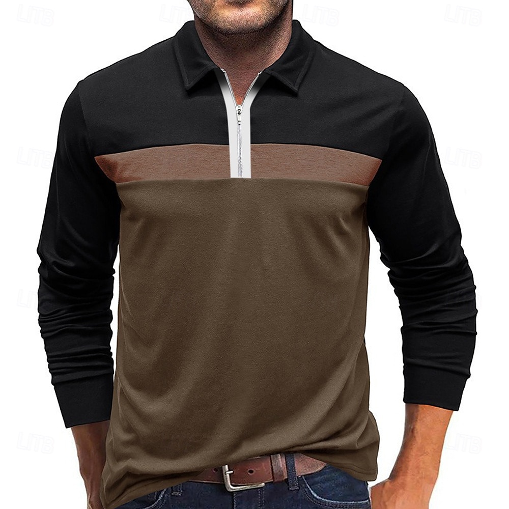 Men's Color Block Rugby Polo Long Sleeve Polo Shirts Quarter Zip Fashion 3D Print Modern Daily Holiday Going out Patchwork Spring & Fall White Wine Navy Blue 2025 - $23.99 –P6