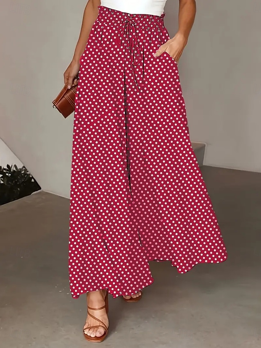 Damskie Spódnica Moda Codzienny Maxi Wysoka talia Spódnice Groszki Kieszeń Nadruk Średnio elastyczny Ulica Codzienny Czarny Żółty Czerwony Lato Poliester 2025 - $26.99 -P1
