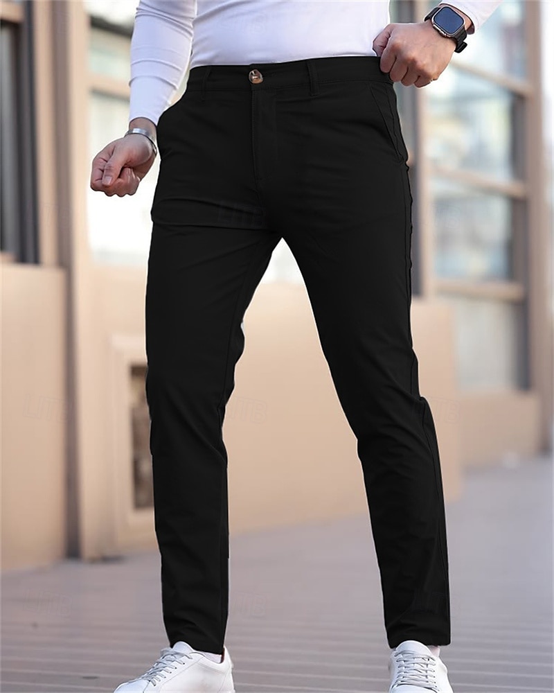 Муж. Выпускной Штаны Чино Брюки Повседневные брюки Пуговицы Карман Полотняное плетение Комфорт Официальные Для вечеринок Офис Мода Классический Джинсовый Синий Черный 1 # Слабоэластичная 2025 - $27.99 –P2