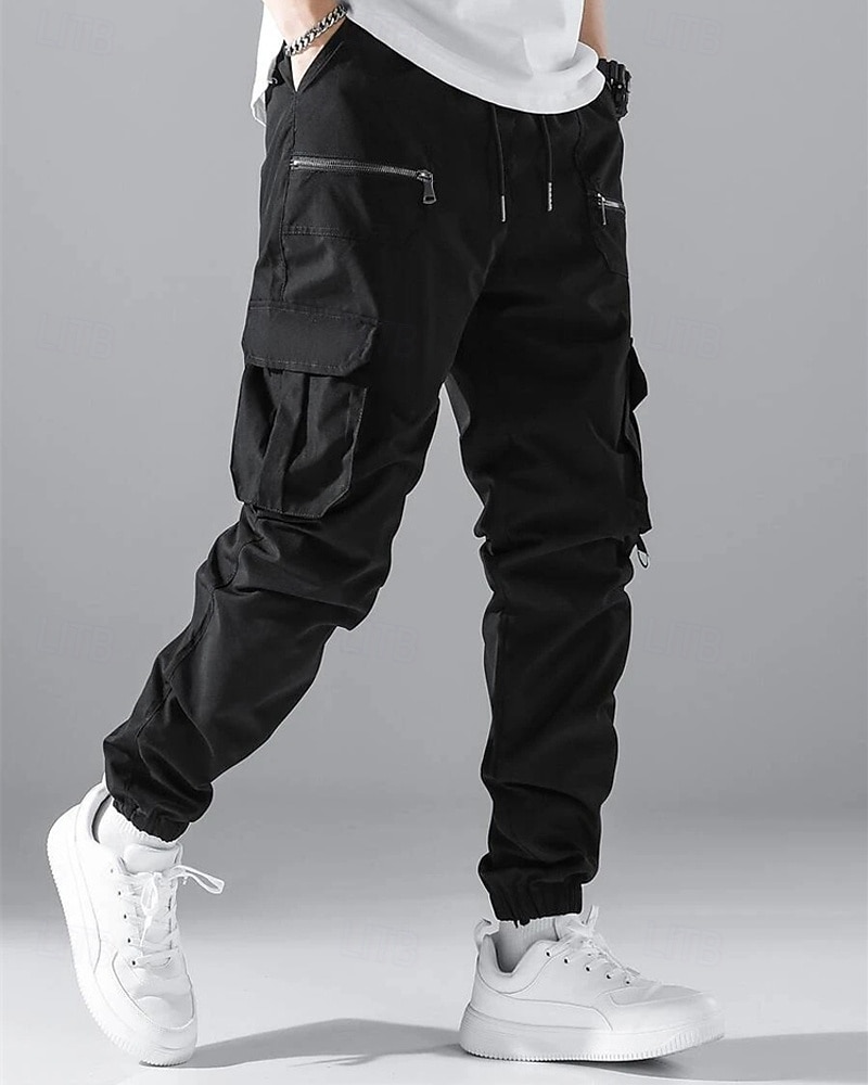 Men's Cargo Pants Joggers Trousers Elastic Waist Multi Pocket Plain Wearable Daily Outdoor Casual Black Light Grey 2026 - $30.99 –P9