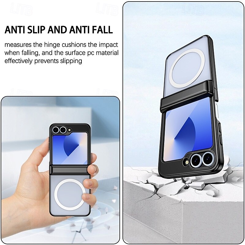 Phone Case For Samsung Galaxy Z Flip 7 Z Flip 6 Z Flip 5 Back Cover Magnetic Support Wireless Charging Shockproof Retro Plating PC 2025 - $22.99 –P2