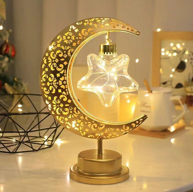 مصباح القمر احتفالا بعيد الفطر المبارك &ديكورات منزلية للعيد – طاولة تعمل بالبطارية، غرفة نوم، نافذة، ديكور خزانة ملابس 2026 - $29.99 –P14