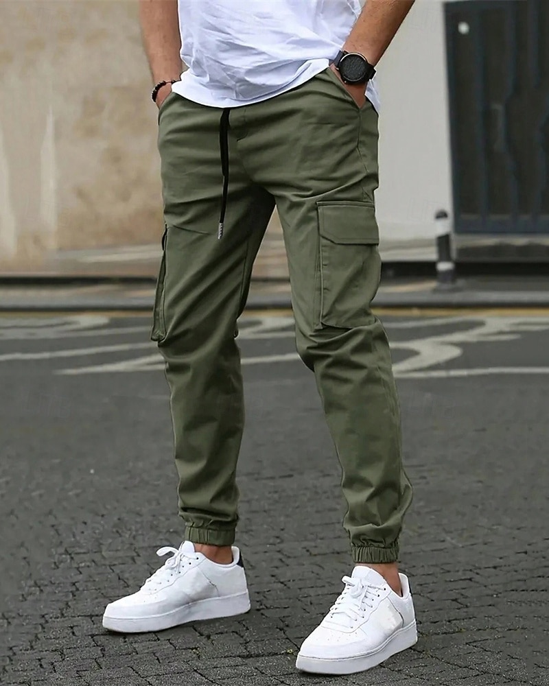 Homens Calças Cargo Calças Cintura elástica Bolso multi Tecido Vestível Ao ar livre Diário Casual Marron Escuro Preto de 2026 por $31.99 –P7