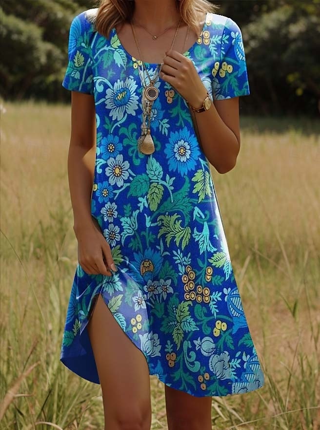 Női Mini ruha hétköznapi ruha Boho elegáns ruhák Csehország Napi Normál Virágos Rövid ujjú Terített nyak Medence Nyár 2025 - $23.99 –P1