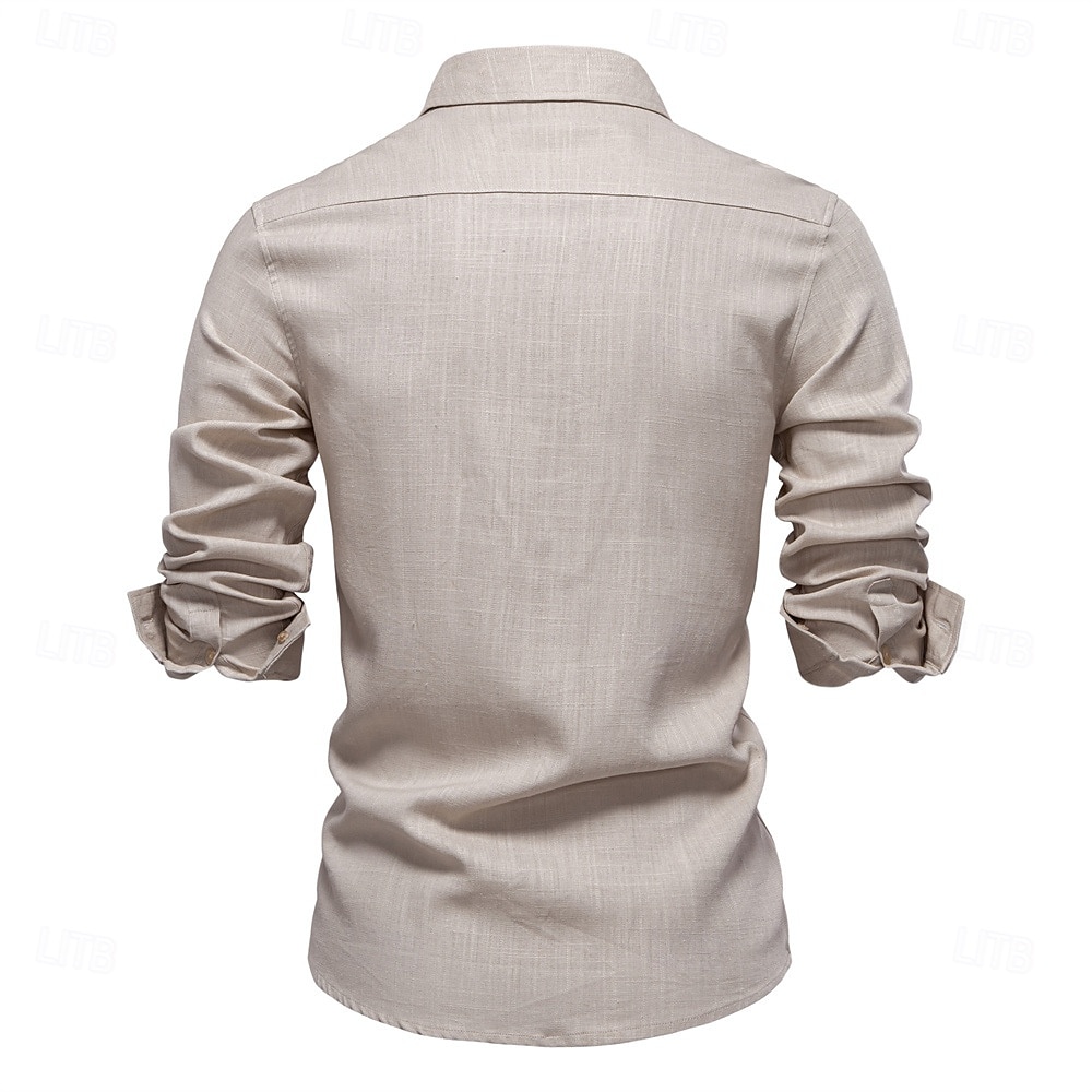 Hombre Camisa camisa de lino Camisa de lino de algodón Camisa casual Abotonar la camisa Plano Vacaciones Calle Blanco Azul Marino Oscuro Albaricoque Manga Larga Diseño Primavera Ropa Frunce 2025 - $33.99 –P13