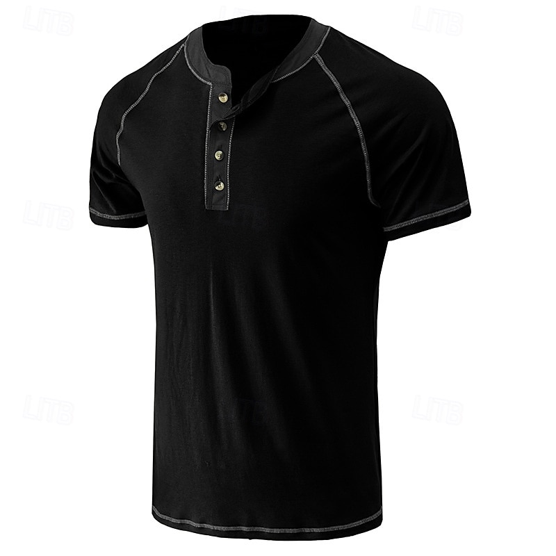 Men's Button T Shirt T Shirt Henley Shirt Short Sleeve Shirt Short Sleeve Henley Summer Color Block Solid / Plain Color Fashion Designer Fashion Vacation Street Going out Dark Grey Wine Black Top Tee 2025 - $26.99 –P5