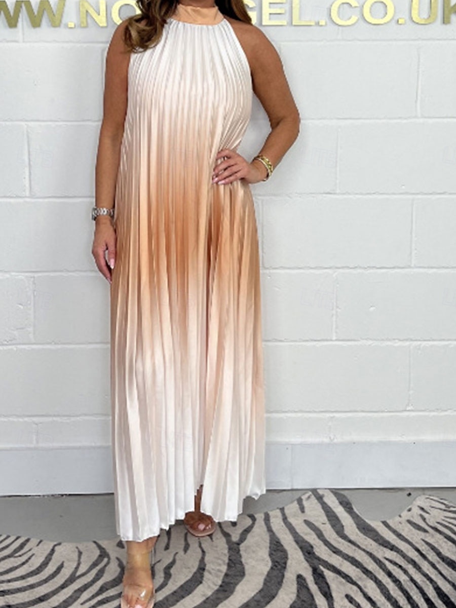 Damskie Sukienka maxi Codzienne sukienki Elegancki Codzienny Urlop Codzienny Regularny Ombre Bez rękawów Kantarka Pomarańczowy Zielony Khaki Lato Wiosna 2025 - $32.99 –P6