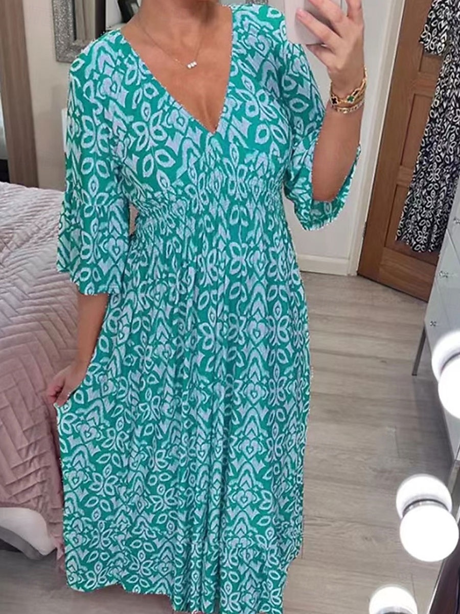 Damen kleid lang Casual kleid Boho Chic Kleider Boho-Kleid Elegant Böhmen Stilvoll Urlaub Casual Täglich Regular Fit Graphic Kurzarm V Ausschnitt Rote Marineblau Blau Grün Sommer Frühling 2025 - $19.99 –P5