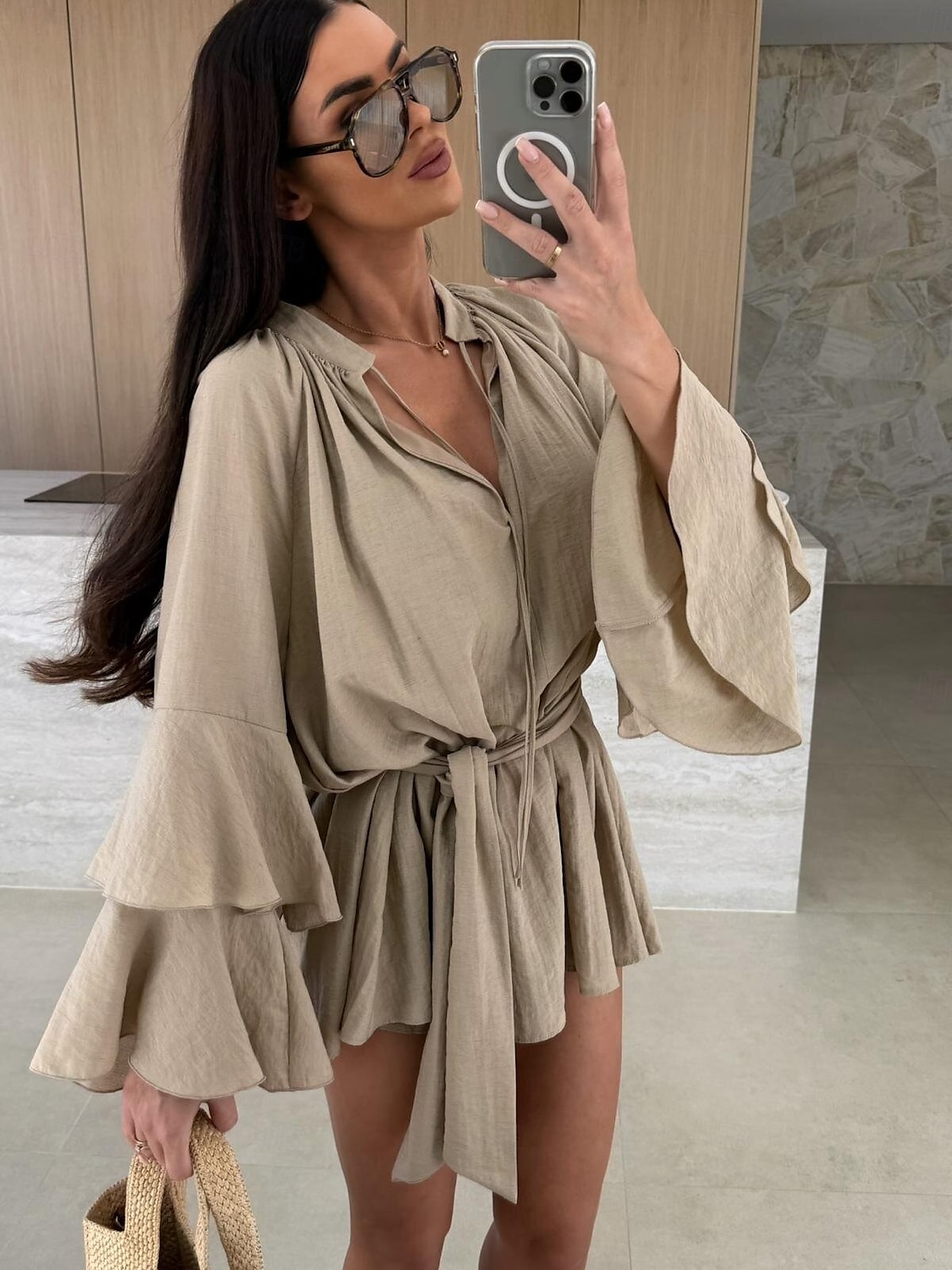 Női Mini ruha hétköznapi ruha Tavaszi ruha Elegáns Hétköznapi Napi Normál Tömör szín Hosszú ujj V-alakú Fekete Fehér Arcpír rózsaszín Rubin Ősz 2025 - $23.99 –P7