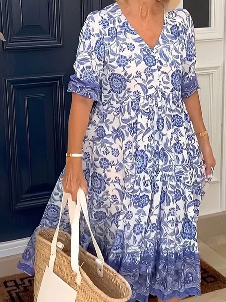 Női Midi ruha hétköznapi ruha Boho elegáns ruhák Boho ruha Csehország Stílusos Alkalmi Vakáció Hétköznapi Napi Laza öltözet Grafika Féhosszú V-alakú Arcpír rózsaszín Medence Égszínkék Sárgabarack 2025 - $27.99 –P3