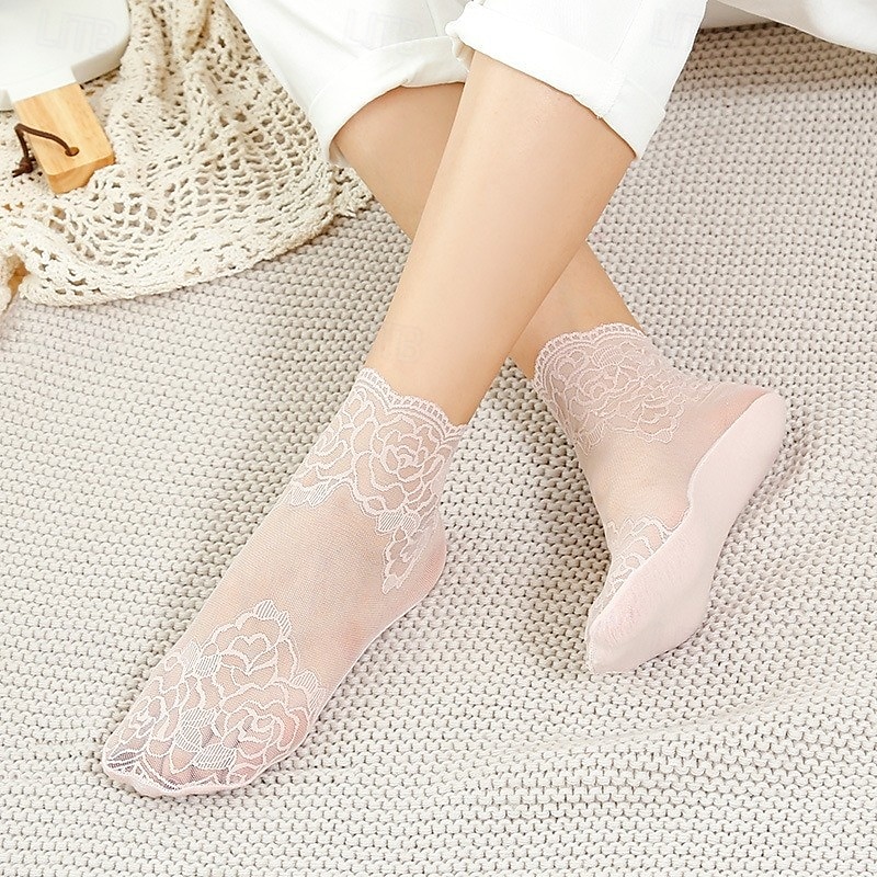 Damen Mode Spitze Socken einfarbig leicht weich  elastisch bequem  atmungsaktiv vielseitig 2025 - $10.99 –P1