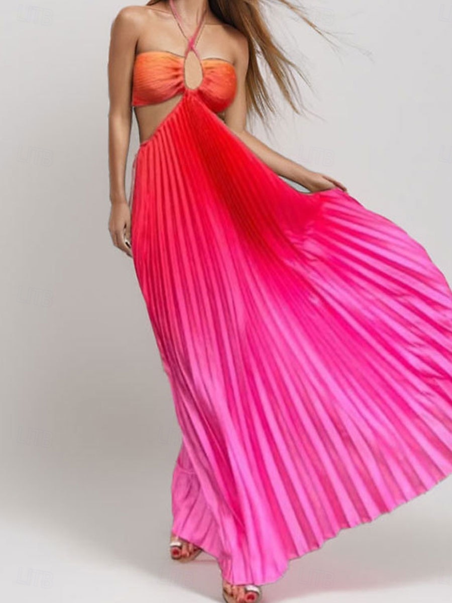 Női Maxiruha A vonalú ruha Halter ruha Fit and Flare ruha Vállon kívüli ruha Szabadság Születésnap Vakáció Parti Születésnap Normál Grafika Ujjatlan Kötőfék nyaka Rubin Medence Narancssárga Lóhere 2025 - $36.99 –P1
