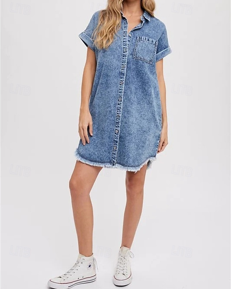 Dam Mini klänning Denimklänningar Vardagsklänning Sommarklänning Mode Utomhus Helgdag Datum Normal Slät Kortärmad Tröjkrage Blå Sommar Vår 2026 - $31.99 –P4