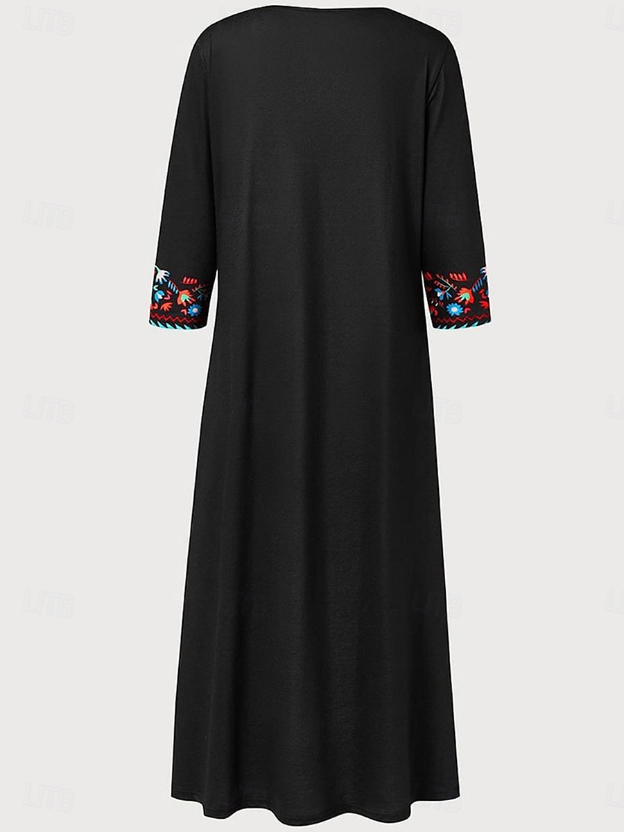 Dámské Midi šaty Boho šaty s dlouhým rukávem Áčkové šaty Boho šaty stylové Na běžné nošení Dovolená Ležérní Denní Běžný Grafika Dlouhý rukáv Do V Černá Fialová Námořnická modř Léto Jaro Podzim 2025 - $27.99 –P3