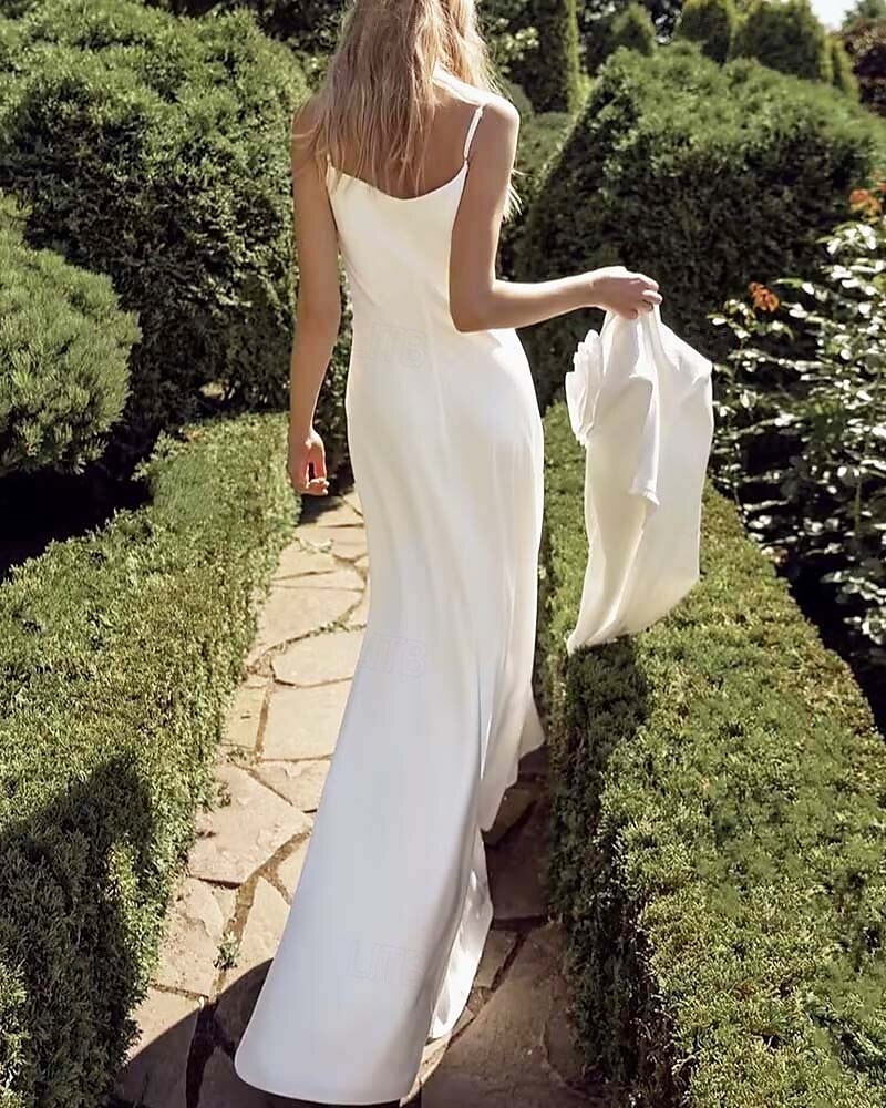 Spiaggia / Destinazione Abiti da sposa Linea-A A V Senza maniche Lungo Raso Abiti da sposa Abiti da sposa Con Tinta unita 2025 del 2025 a $193.99 –P4