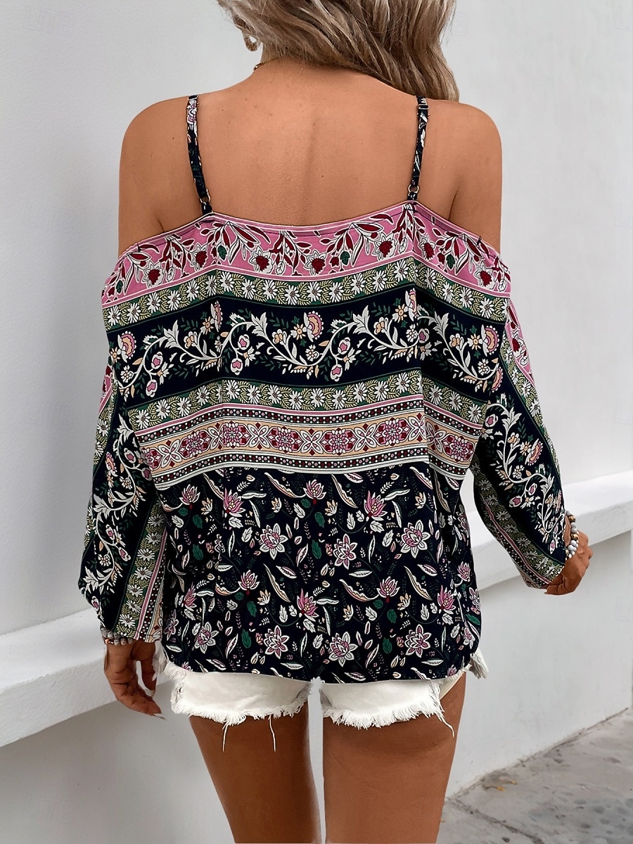 Dame Skjorte Bluse Blomstret Stilfull Fritid Langermet Med stropper Vanlige topper Daglig Trykt mønster Svart Sommer Vår 2025 - $28.99 –P6