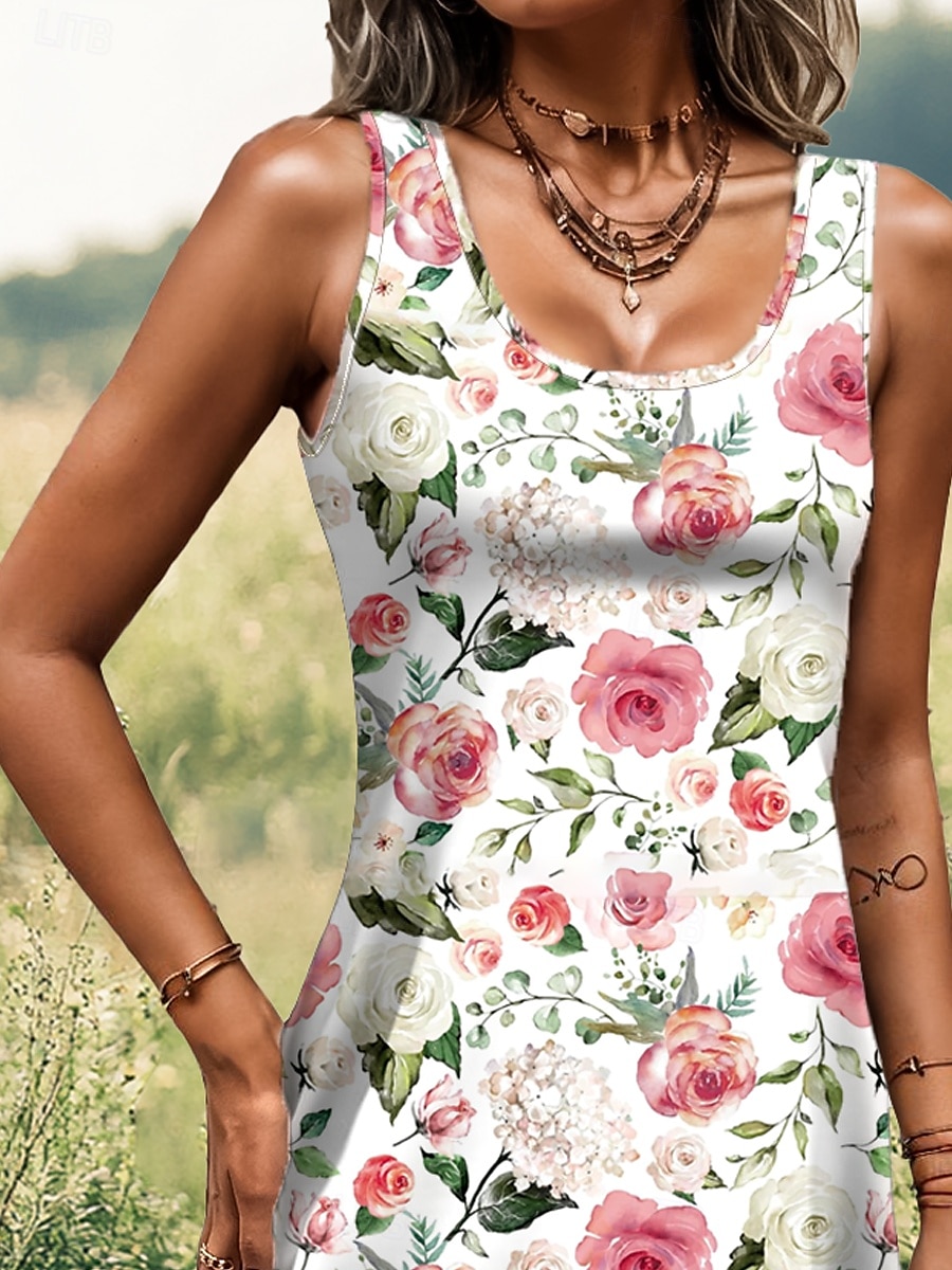 Women's Mini Dress Petite Dress A Line Dress Summer Dress Off The Shoulder Dress Elegant Bohemia Vacation Daily Loose Fit Floral Graphic Sleeveless U Neck Pink Summer Spring 2025 - $21.99 –P2