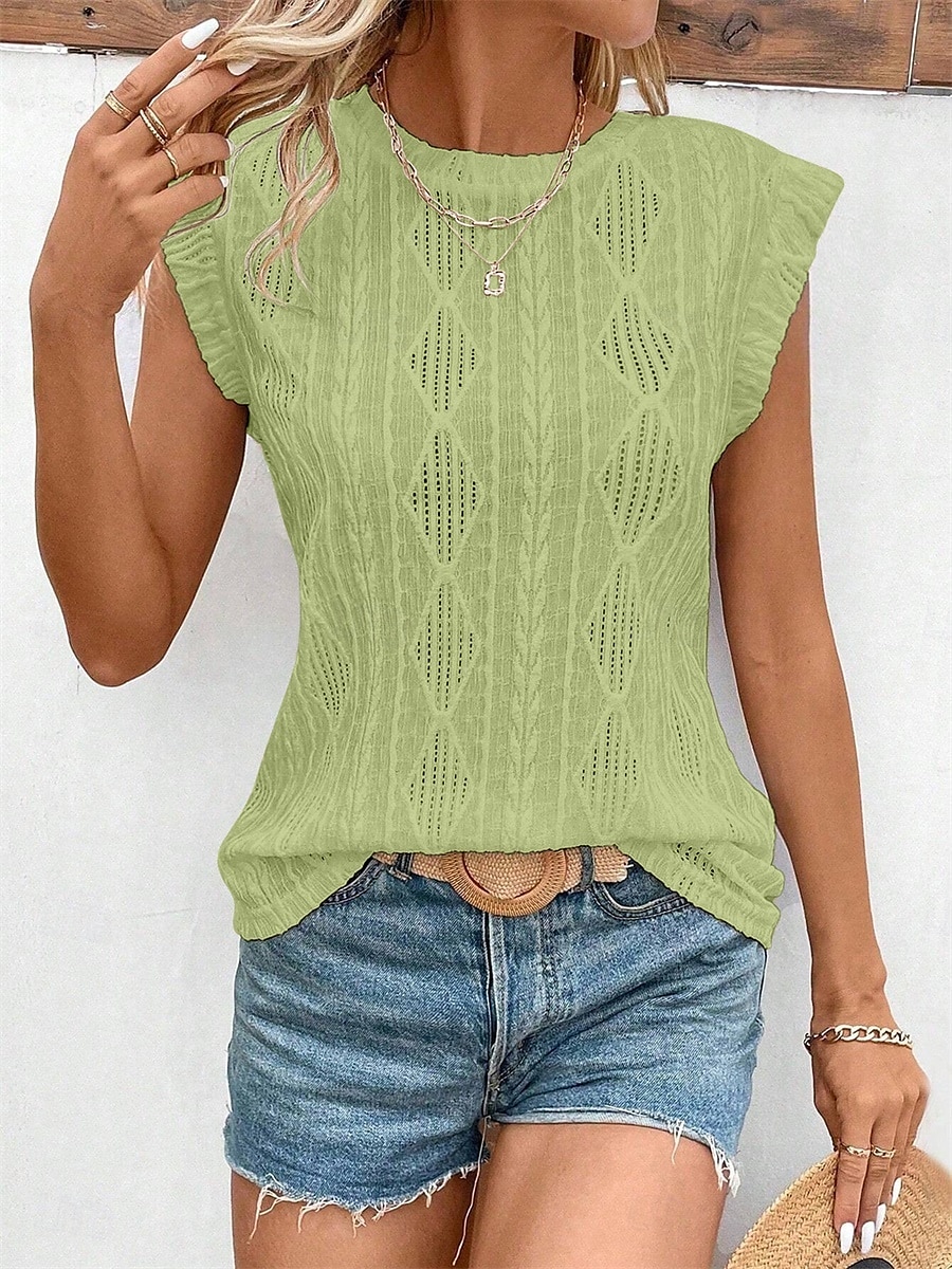 Women's T Shirt Plain Elegant Fashion Modern Sleeveless Crew Neck Regular Tops Daily Weekend White Pink Blue Green Summer Spring 2025 - $21.99 –P4