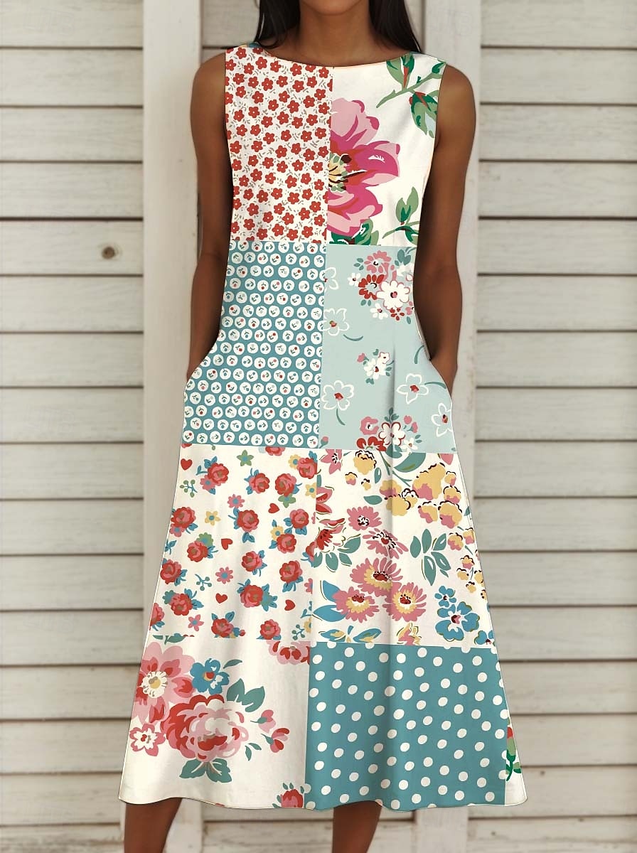 Abito Midi da Donna Abito Boho Abito da Spiaggia Abbigliamento da Spiaggia Stampa Casual Floreale Collo Barchetta Senza Maniche Vestibilità Regolare Vacanza Rosa del 2025 a $36.99 –P1