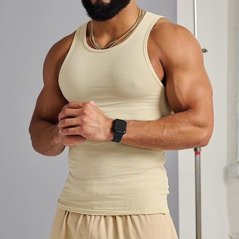 Herren Tank Top Weste Unterhemd Ärmelloses Shirt Ärmellos Rundhalsausschnitt Sommer Einfach Mode Designer Basic Schnelltrocknend Urlaub Straße Ausgehen Hellgelb Schwarz Weiß Top T-Shirt für Herren 2025 - $12.99 –P14