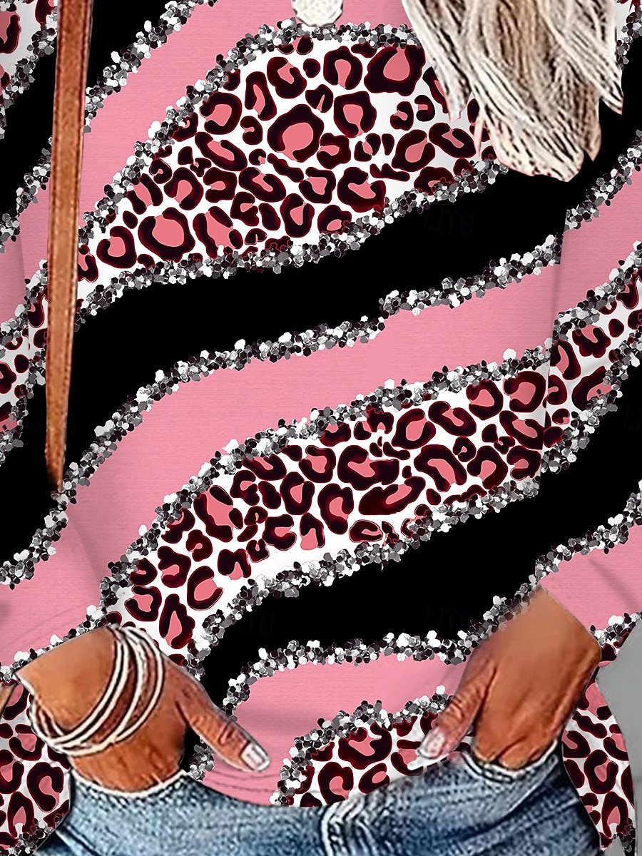 Pentru femei Tricou Leopard Dungi Casual Manșon Lung Stil Nautic Topuri obișnuite Zilnic Imprimeu Roz Îmbujorat Primăvară Toamnă 2025 - $22.99 –P3