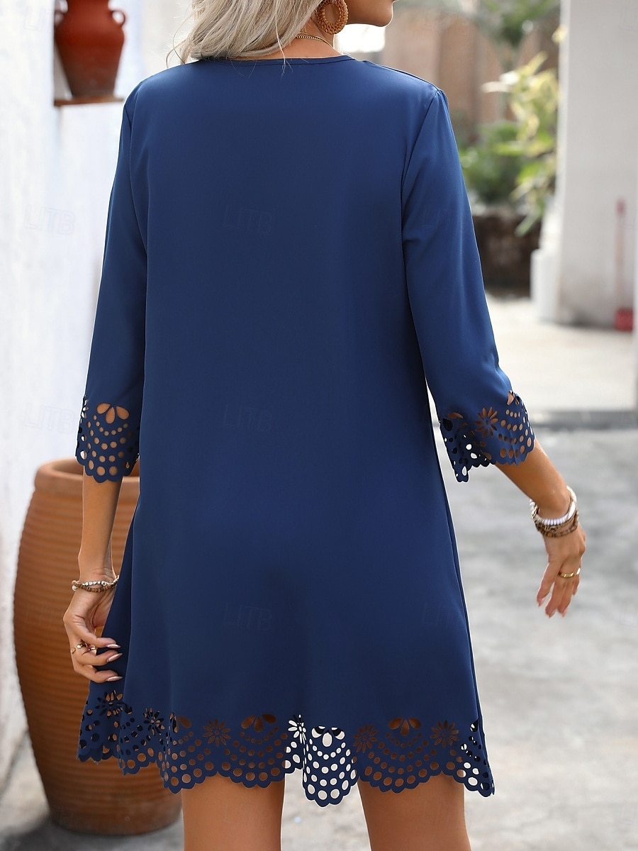 Damen Minikleid schwarzes kleid Freizeitkleid Cocktailkleid Abendkleid Basic Lässig Urlaub Täglich Normale Passform Einfach Dreiviertelarm V Ausschnitt Schwarz Rote Blau Sommer 2025 - $22.99 –P14