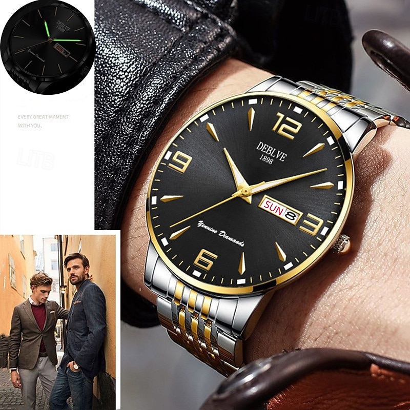 1 Herren Sport Stahlband Uhr Leuchtet Im Dunkeln Kalender Wochenanzeige Licht Luxus All-In-One Legierung Mode Ultra-Dünn Digital Herren Business Uhr 2025 - $20.99 –P10